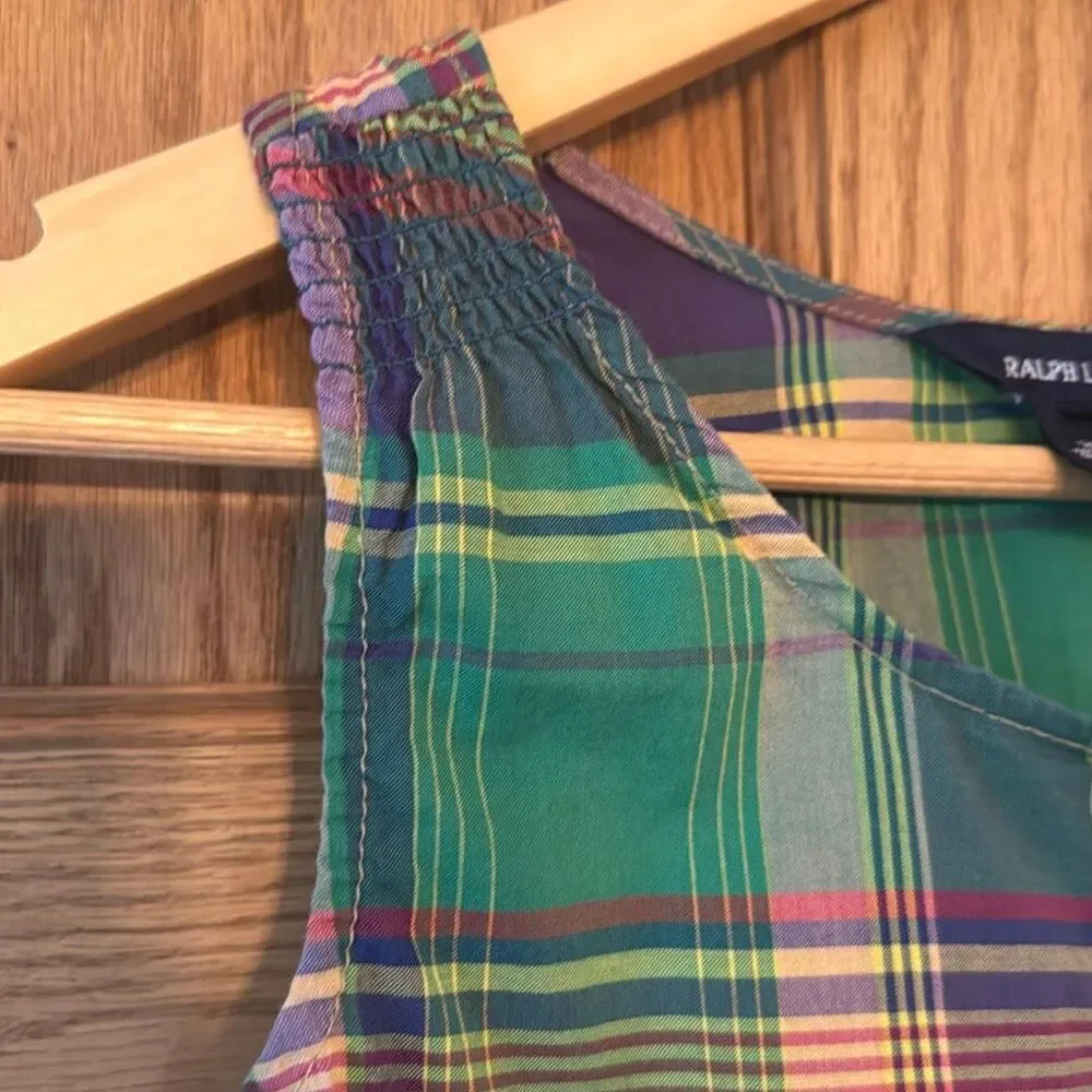 RALPH LAUREN Girls Plaid Ruffle Tank Top Madras Preppy Sleeveless